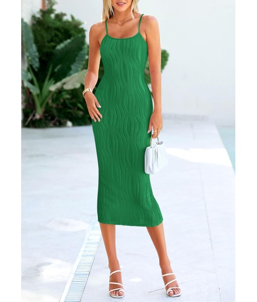 PRETTYGARDEN Women's 2025 Summer Sleeveless Bodycon Dress Textured Back Slit Sexy Cocktail Party Midi Dresses