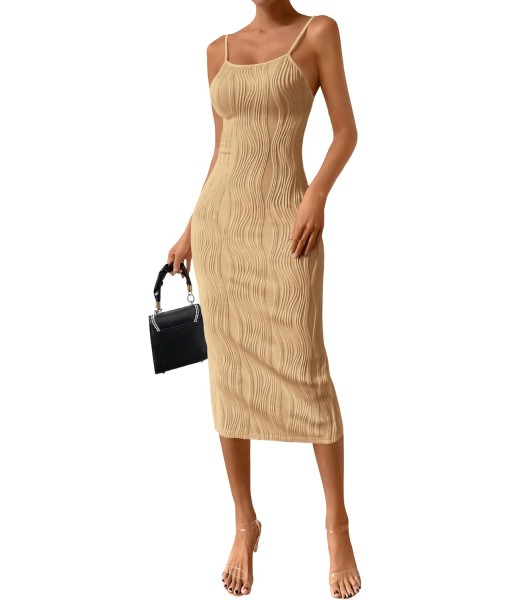 PRETTYGARDEN Women's 2025 Summer Sleeveless Bodycon Dress Textured Back Slit Sexy Cocktail Party Midi Dresses