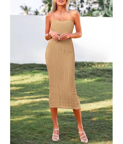 PRETTYGARDEN Women's 2025 Summer Sleeveless Bodycon Dress Textured Back Slit Sexy Cocktail Party Midi Dresses