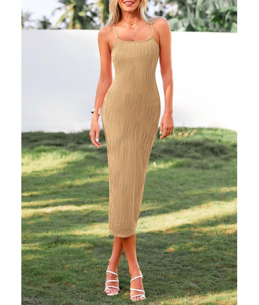 PRETTYGARDEN Women's 2025 Summer Sleeveless Bodycon Dress Textured Back Slit Sexy Cocktail Party Midi Dresses