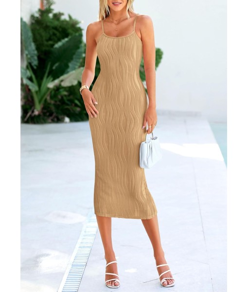 PRETTYGARDEN Women's 2025 Summer Sleeveless Bodycon Dress Textured Back Slit Sexy Cocktail Party Midi Dresses