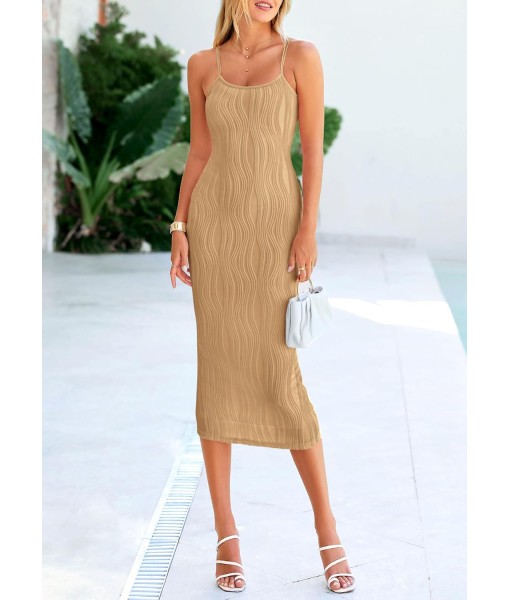 PRETTYGARDEN Women's 2025 Summer Sleeveless Bodycon Dress Textured Back Slit Sexy Cocktail Party Midi Dresses