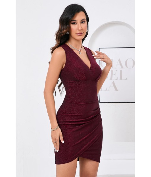 IHOT Women's Sexy V Neck Sleeveless Faux Wrap Ruched Bodycon Casual Party Club Cocktail Dress
