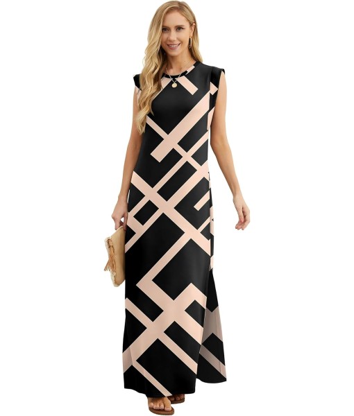 GRECERELLE 2025 Women Year-Round Casual Round Neck Loose Split Wrinkle-Free Long Maxi Vacation Dress with Pockets (XS-3XL)