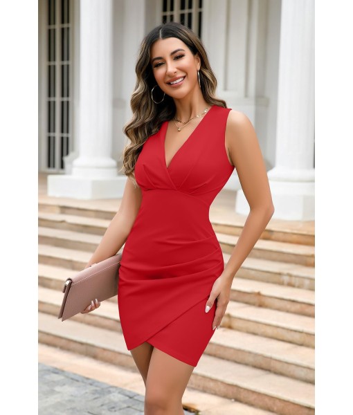 IHOT Women's Sexy V Neck Sleeveless Faux Wrap Ruched Bodycon Casual Party Club Cocktail Dress