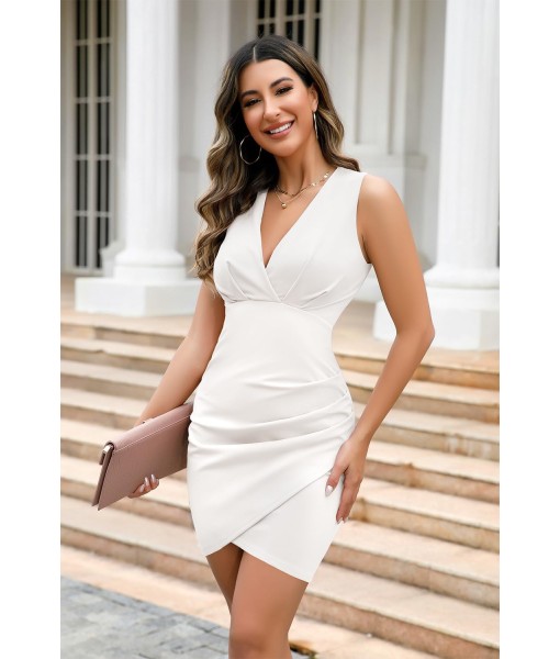 IHOT Women's Sexy V Neck Sleeveless Faux Wrap Ruched Bodycon Casual Party Club Cocktail Dress