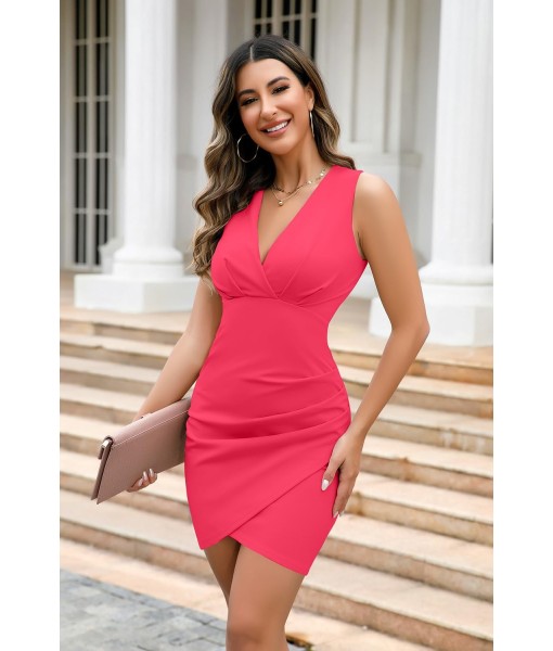 IHOT Women's Sexy V Neck Sleeveless Faux Wrap Ruched Bodycon Casual Party Club Cocktail Dress