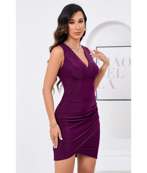 IHOT Women's Sexy V Neck Sleeveless Faux Wrap Ruched Bodycon Casual Party Club Cocktail Dress