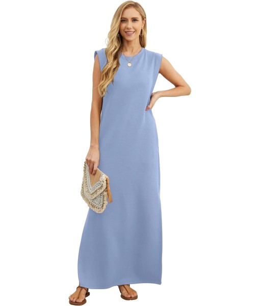 GRECERELLE 2025 Women Year-Round Casual Round Neck Loose Split Wrinkle-Free Long Maxi Vacation Dress with Pockets (XS-3XL)