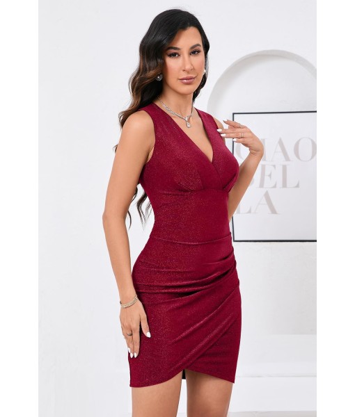 IHOT Women's Sexy V Neck Sleeveless Faux Wrap Ruched Bodycon Casual Party Club Cocktail Dress