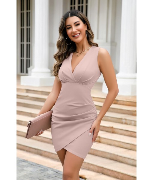 IHOT Women's Sexy V Neck Sleeveless Faux Wrap Ruched Bodycon Casual Party Club Cocktail Dress