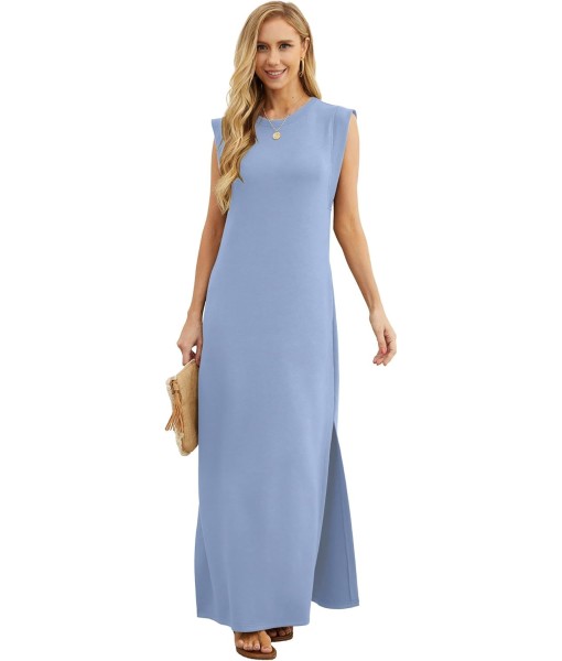 GRECERELLE 2025 Women Year-Round Casual Round Neck Loose Split Wrinkle-Free Long Maxi Vacation Dress with Pockets (XS-3XL)