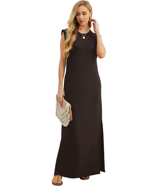 GRECERELLE 2025 Women Year-Round Casual Round Neck Loose Split Wrinkle-Free Long Maxi Vacation Dress with Pockets (XS-3XL)