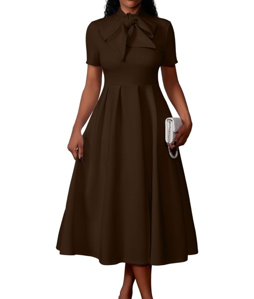 Memoriesea Women's Elegant Casual Short Sleeve Work Party A-Line Dress with Pockets