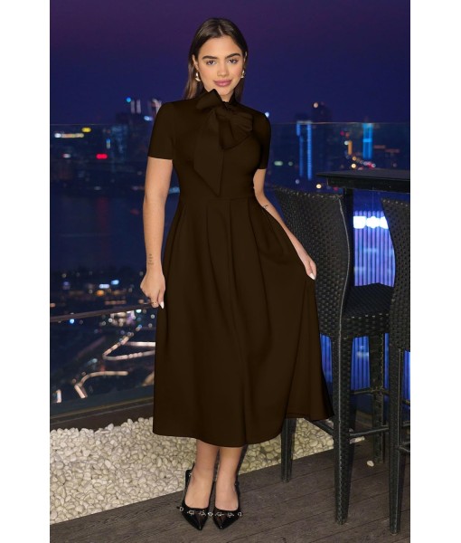 Memoriesea Women's Elegant Casual Short Sleeve Work Party A-Line Dress with Pockets