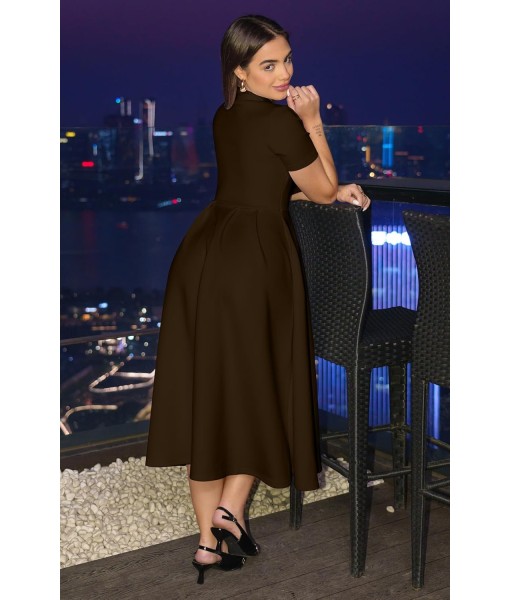 Memoriesea Women's Elegant Casual Short Sleeve Work Party A-Line Dress with Pockets