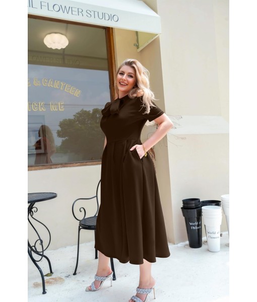 Memoriesea Women's Elegant Casual Short Sleeve Work Party A-Line Dress with Pockets