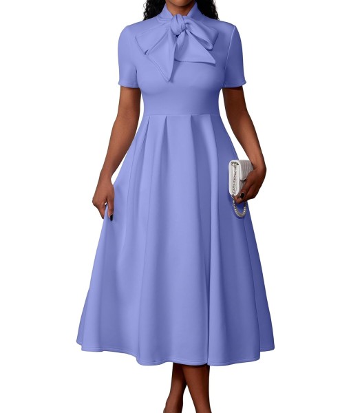 Memoriesea Women's Elegant Casual Short Sleeve Work Party A-Line Dress with Pockets