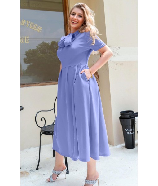 Memoriesea Women's Elegant Casual Short Sleeve Work Party A-Line Dress with Pockets