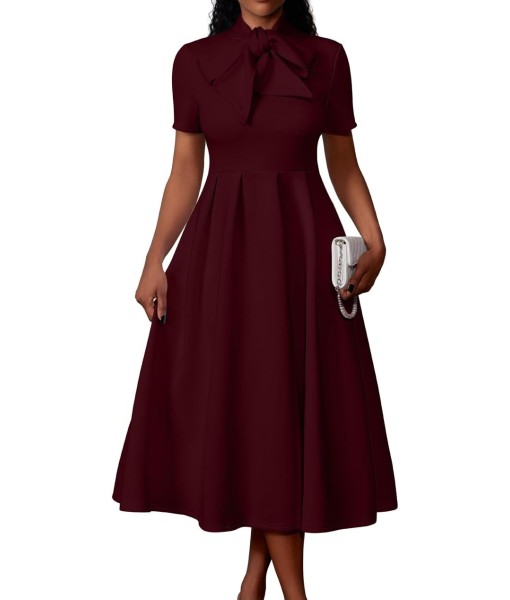 Memoriesea Women's Elegant Casual Short Sleeve Work Party A-Line Dress with Pockets