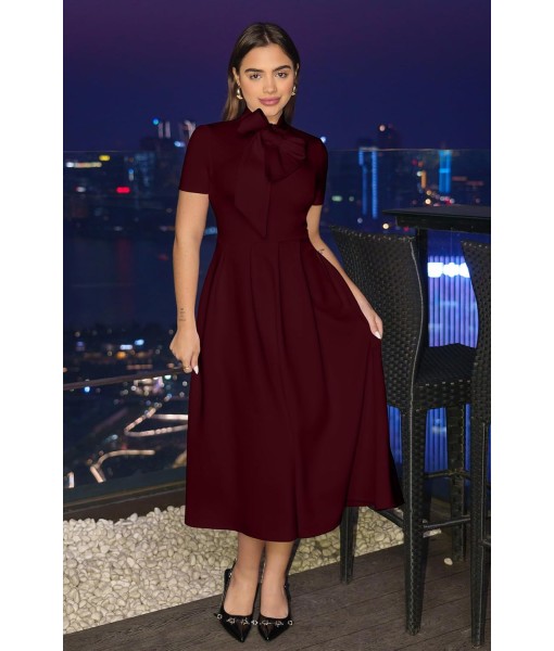 Memoriesea Women's Elegant Casual Short Sleeve Work Party A-Line Dress with Pockets