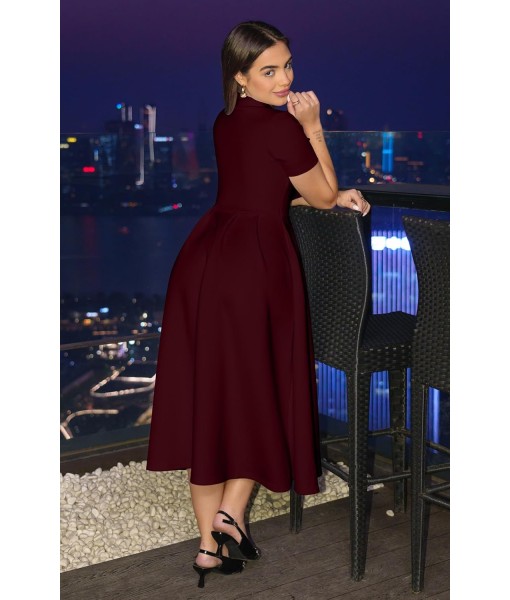 Memoriesea Women's Elegant Casual Short Sleeve Work Party A-Line Dress with Pockets