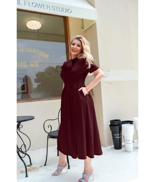 Memoriesea Women's Elegant Casual Short Sleeve Work Party A-Line Dress with Pockets