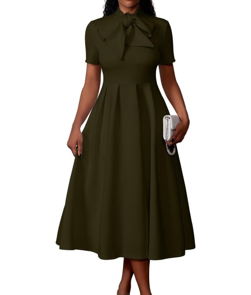 Memoriesea Women's Elegant Casual Short Sleeve Work Party A-Line Dress with Pockets