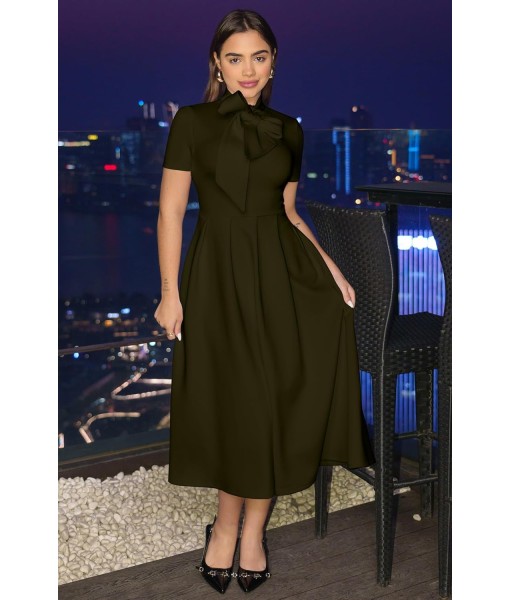 Memoriesea Women's Elegant Casual Short Sleeve Work Party A-Line Dress with Pockets