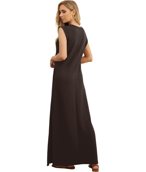 GRECERELLE 2025 Women Year-Round Casual Round Neck Loose Split Wrinkle-Free Long Maxi Vacation Dress with Pockets (XS-3XL)