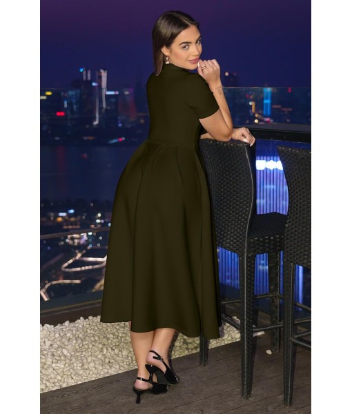 Memoriesea Women's Elegant Casual Short Sleeve Work Party A-Line Dress with Pockets
