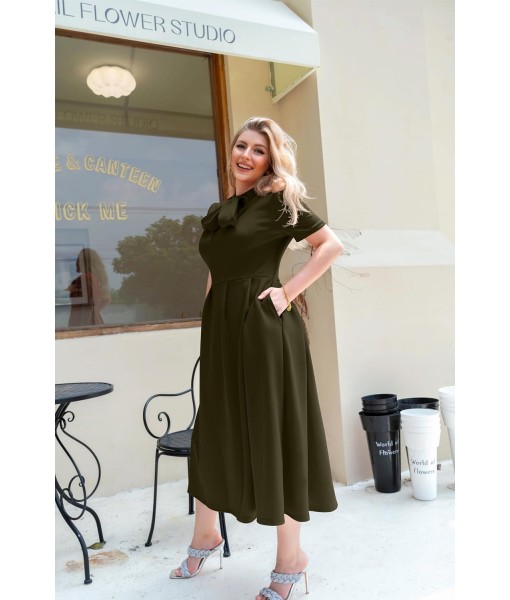 Memoriesea Women's Elegant Casual Short Sleeve Work Party A-Line Dress with Pockets