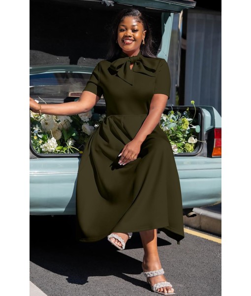 Memoriesea Women's Elegant Casual Short Sleeve Work Party A-Line Dress with Pockets