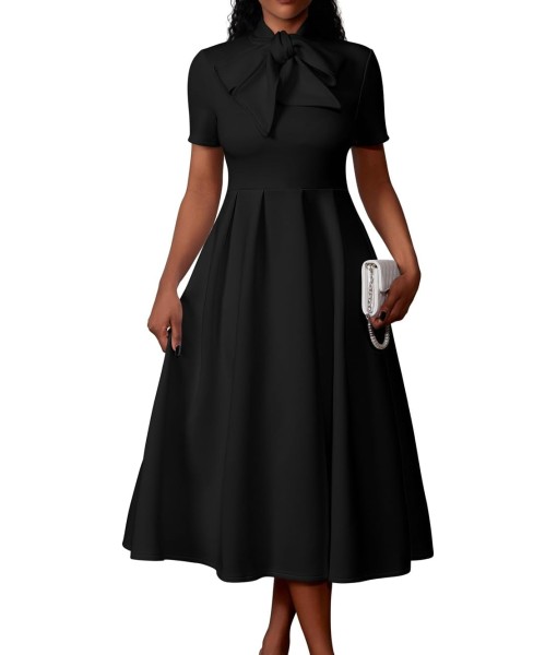 Memoriesea Women's Elegant Casual Short Sleeve Work Party A-Line Dress with Pockets