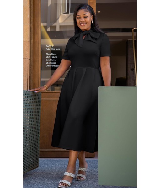 Memoriesea Women's Elegant Casual Short Sleeve Work Party A-Line Dress with Pockets