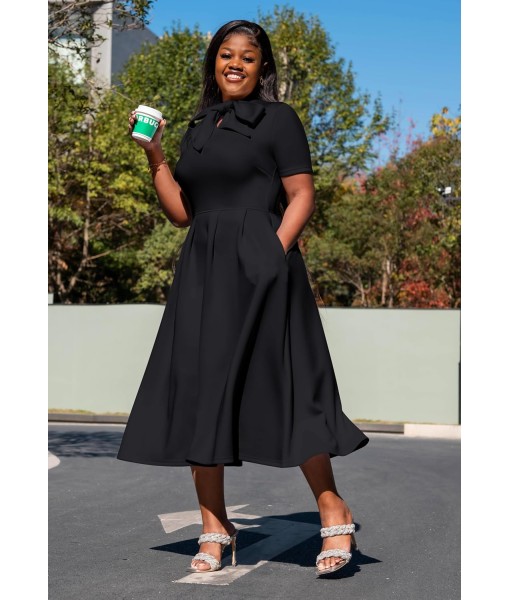 Memoriesea Women's Elegant Casual Short Sleeve Work Party A-Line Dress with Pockets