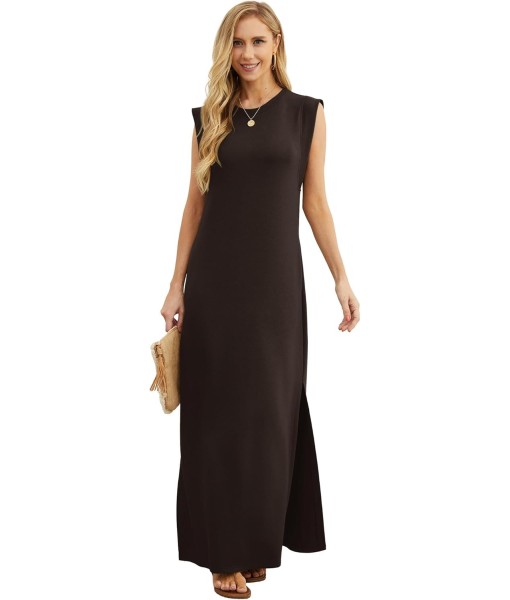 GRECERELLE 2025 Women Year-Round Casual Round Neck Loose Split Wrinkle-Free Long Maxi Vacation Dress with Pockets (XS-3XL)