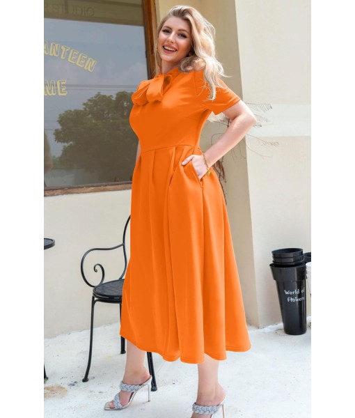 Memoriesea Women's Elegant Casual Short Sleeve Work Party A-Line Dress with Pockets