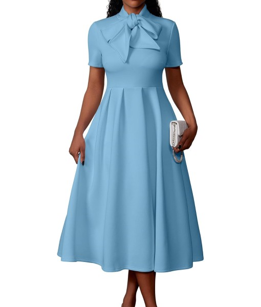 Memoriesea Women's Elegant Casual Short Sleeve Work Party A-Line Dress with Pockets