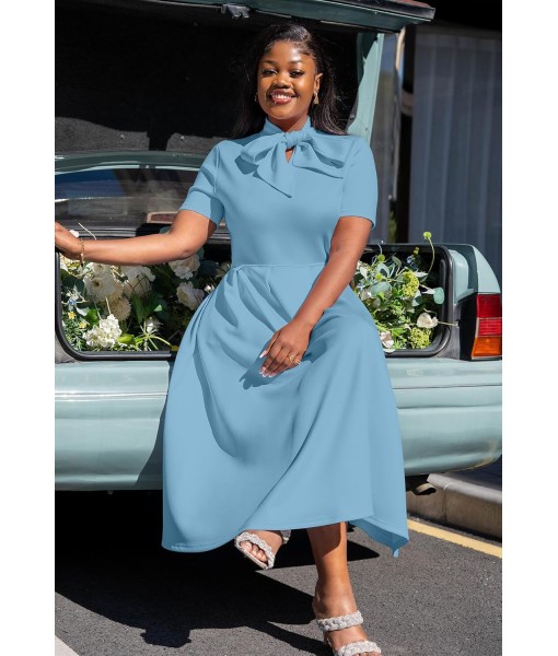 Memoriesea Women's Elegant Casual Short Sleeve Work Party A-Line Dress with Pockets