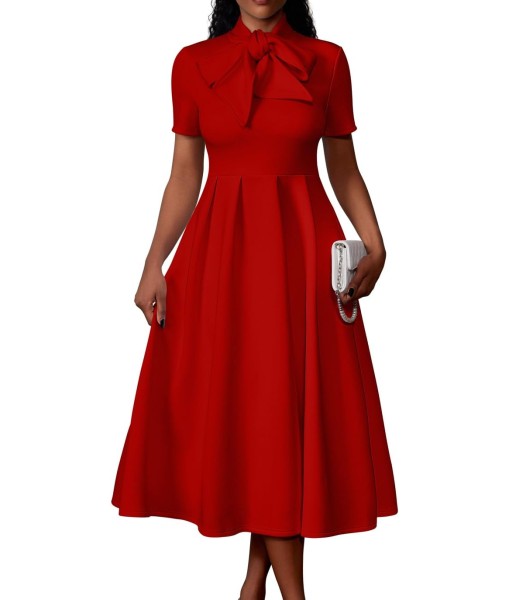 Memoriesea Women's Elegant Casual Short Sleeve Work Party A-Line Dress with Pockets