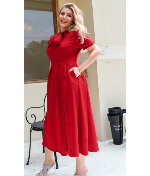 Memoriesea Women's Elegant Casual Short Sleeve Work Party A-Line Dress with Pockets