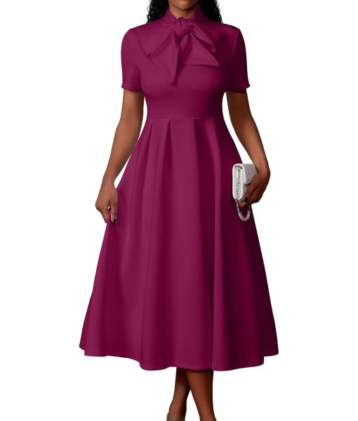 Memoriesea Women's Elegant Casual Short Sleeve Work Party A-Line Dress with Pockets
