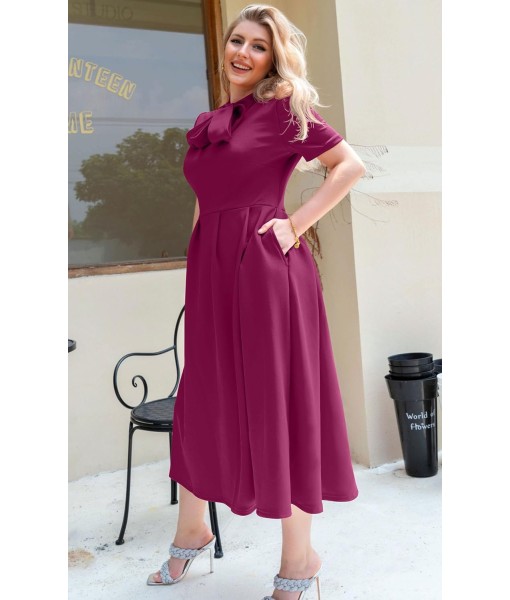 Memoriesea Women's Elegant Casual Short Sleeve Work Party A-Line Dress with Pockets