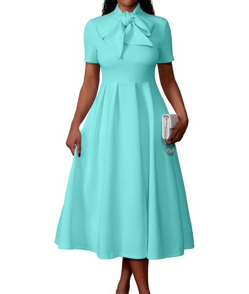 Memoriesea Women's Elegant Casual Short Sleeve Work Party A-Line Dress with Pockets
