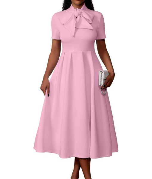 Memoriesea Women's Elegant Casual Short Sleeve Work Party A-Line Dress with Pockets