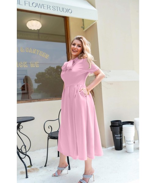 Memoriesea Women's Elegant Casual Short Sleeve Work Party A-Line Dress with Pockets