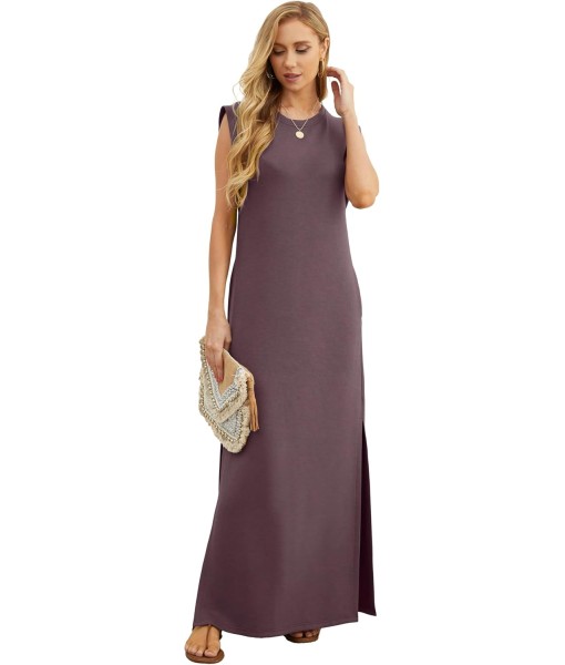 GRECERELLE 2025 Women Year-Round Casual Round Neck Loose Split Wrinkle-Free Long Maxi Vacation Dress with Pockets (XS-3XL)
