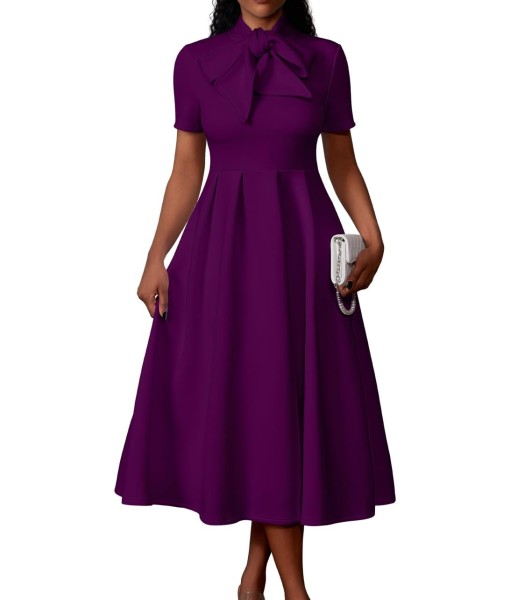 Memoriesea Women's Elegant Casual Short Sleeve Work Party A-Line Dress with Pockets