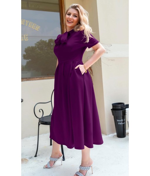 Memoriesea Women's Elegant Casual Short Sleeve Work Party A-Line Dress with Pockets